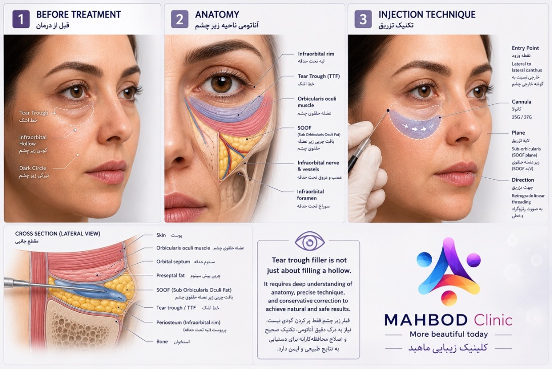 آناتومی دقیق ناحیه ناودان اشکی و نحوه تزریق فیلر زیر چشم
