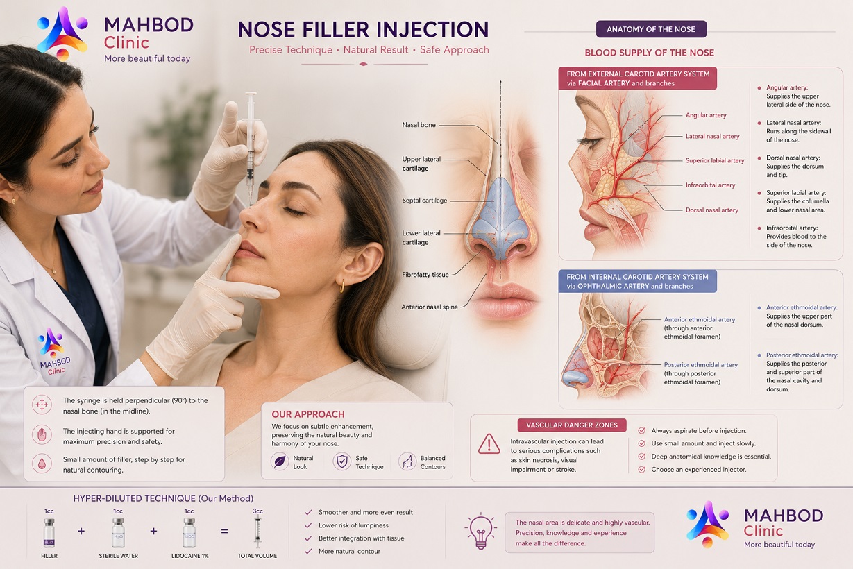آناتومی دقیق بینی و شریانهای خونرسان و تکنیک تزریق بینی در کلینیک زیبایی ماهبد توسط دکتر مه گل فرجادنیا